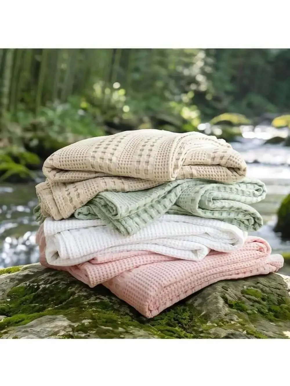 Cooling Waffle Blanket, Twin Size, Sage Slate, Bamboo & Cotton, New in Box